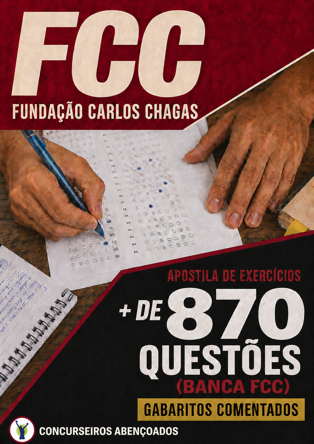 Capa da apostila de exerc&iacute;cios FCC com mais de 870 quest&otilde;es e gabaritos comentados